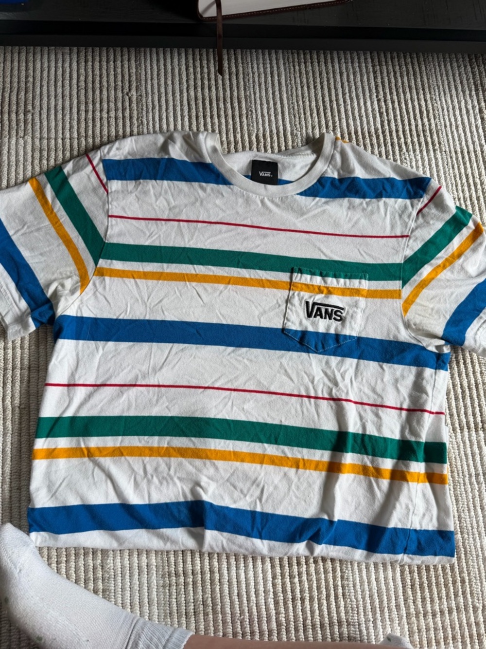 Vans White Short-Sleeve Tee with Multi-Color Stripes